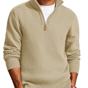 Mens Quarter Zip Pullover Sweaters Casual Slim Fit Knit Texture Sweater