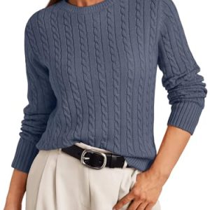 Womens Lightweight Cable Knit Soft Business Casual Trendy Classic Pullover Sweaters Fall Outfits 2025