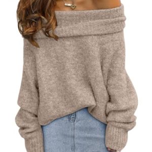 Womens Off The Shoulder Sweater Oversized Batwing Sleeve Loose Pullover Sweaters Tops