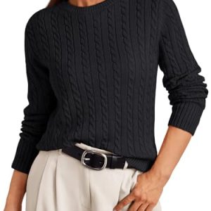 Womens Lightweight Cable Knit Soft Business Casual Trendy Classic Pullover Sweaters Fall Outfits 2025