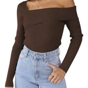 Womens Off The Shoulder Sweaters Going Out Fall Sexy Knit Pullover Lightweight Asymmetrical Tops Clothes 2025