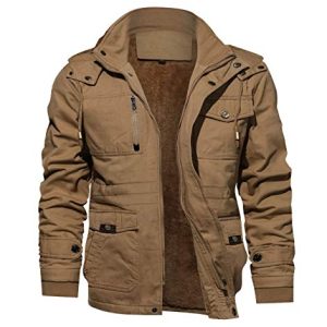 Men's Winter Jacket Cotton Military Jackets Fleece Lined Thick Work Warm Cargo Coats with Hooded