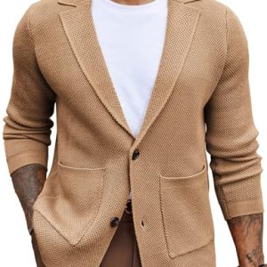 Men's Cardigan Sweater Shawl Collar Button Down Knit Blazer Jacket Knitwear