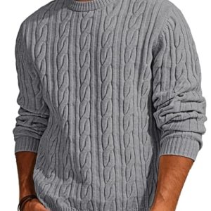 Mens Sweater Crewneck Cable Knit Pullover Sweater Casual Twist Textured Sweaters